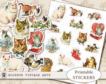 Stickers para imprimir Gatos Vintage