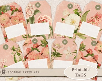 Vintage Floral Gift Tags: Printable Flower Collage Sheet (Digital Download)