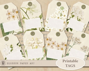 Etichette regalo floreali vintage stampabili - Foglio collage (download digitale) - 2242