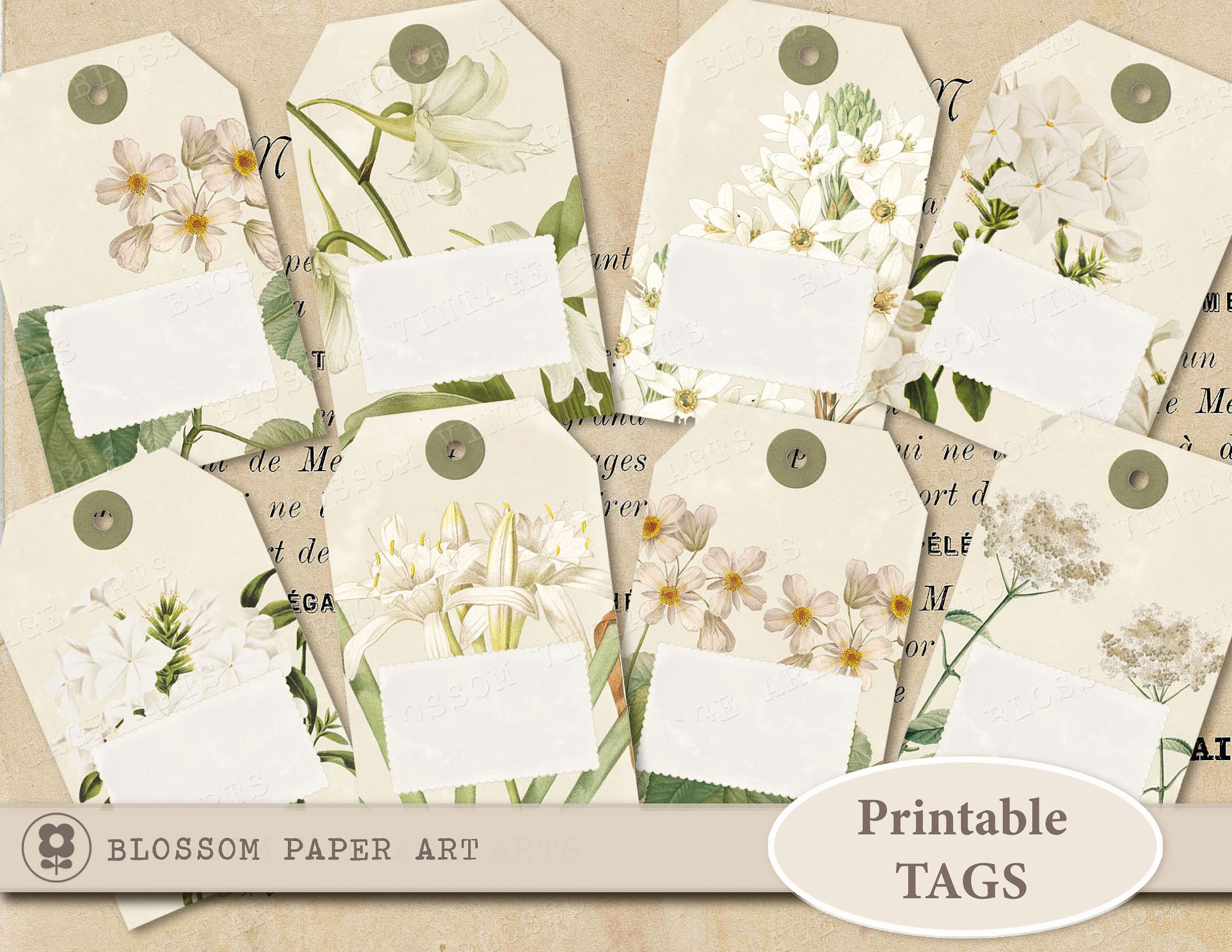 Digital FLORAL Printable Tags Collage Sheet Vintage Gift Tags - Etsy