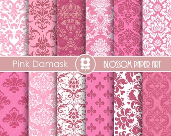 Damask Digital Paper, Pink Damask Digital Paper Wedding Scrapbook Paper Pack, Scrapbooking - INSTANT DOWNLOAD  - 1754