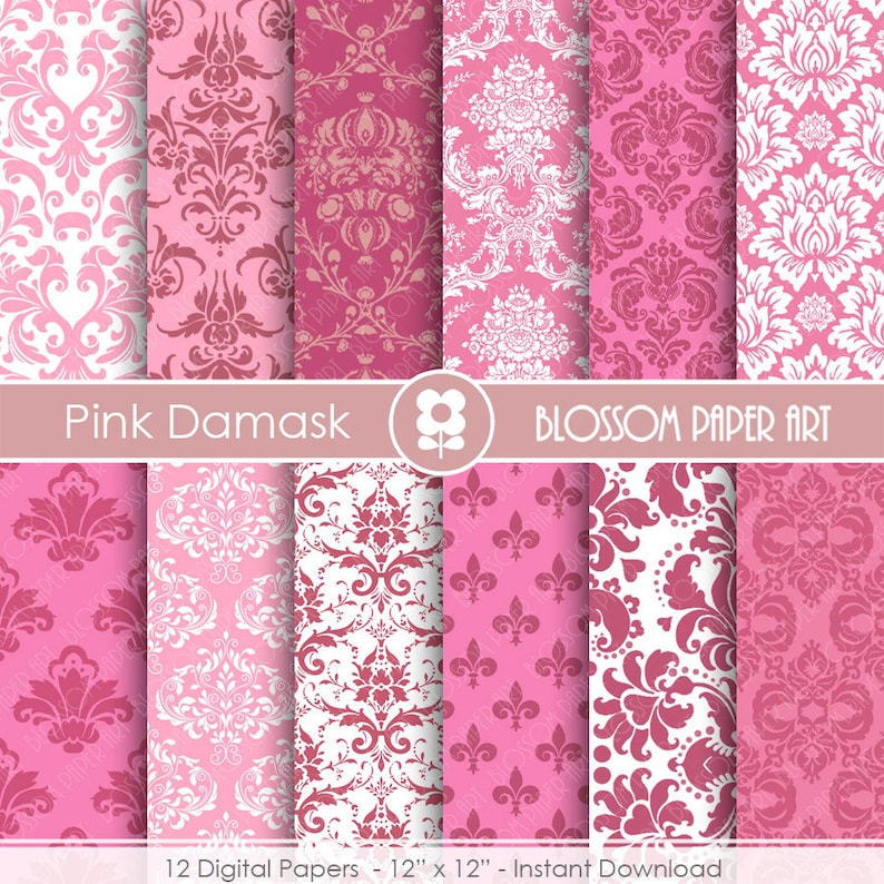 Download Damask Digital Paper Pink Damask Digital Paper Wedding | Etsy