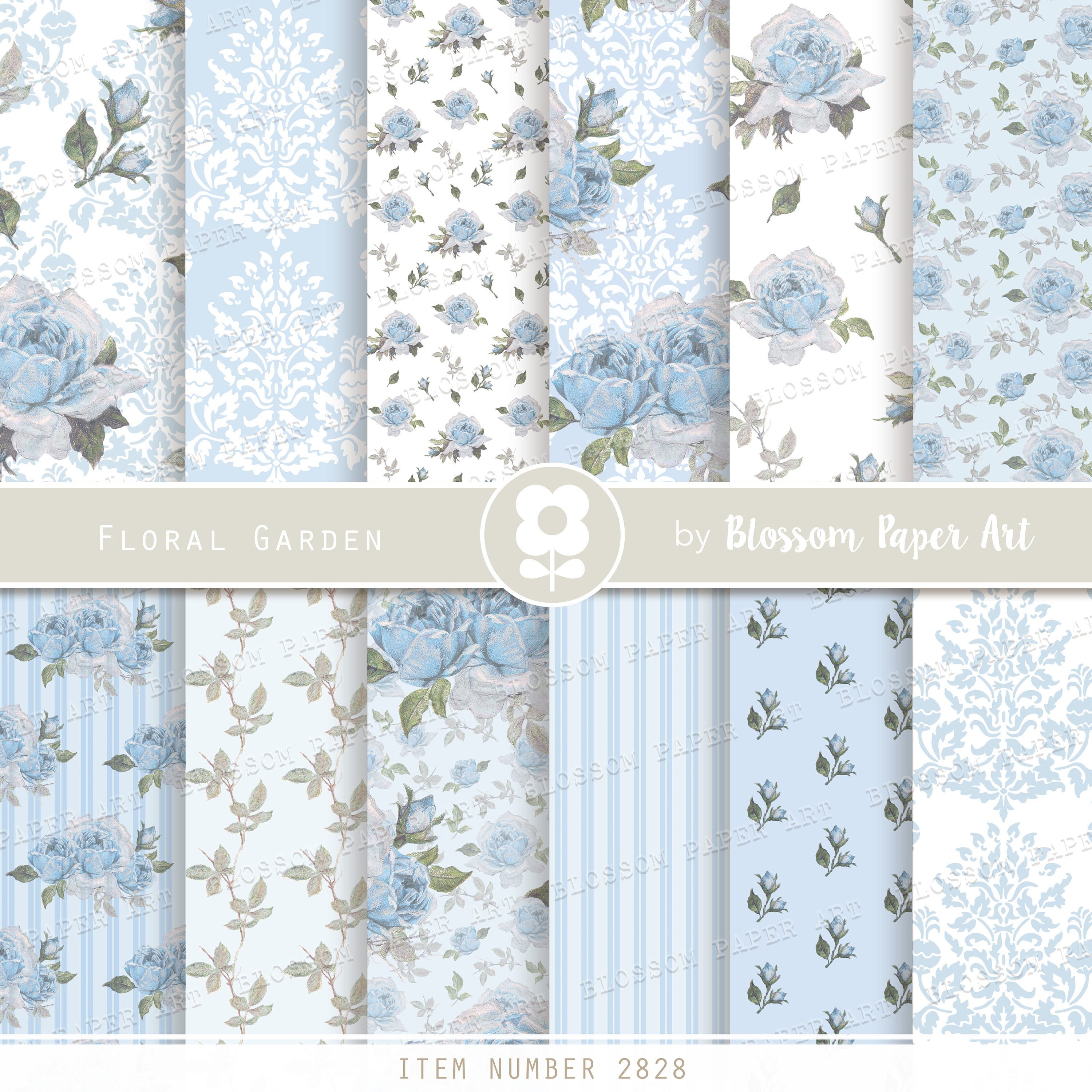 Vintage Digital Paper Light Blue Scrapbook Paper Roses Etsy Australia