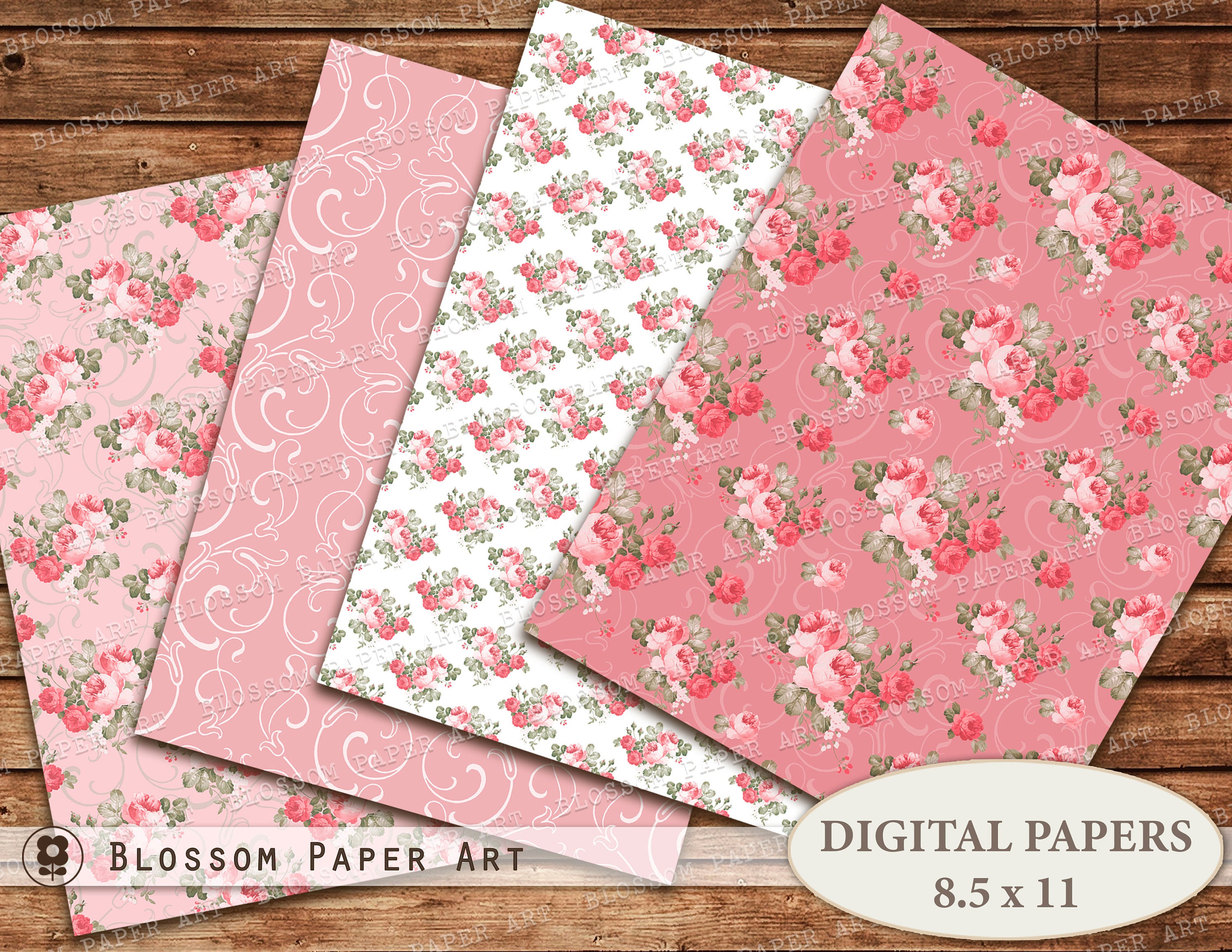 Shabby Chic Roses Digital Paper: Floral Collage Sheets (digital ...
