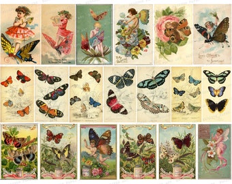 Junk Journal Butterflies Fairies Collage Sheet, Printable Vintage Ephemera for journaling, Digital Collage Sheet Digital Download 2800