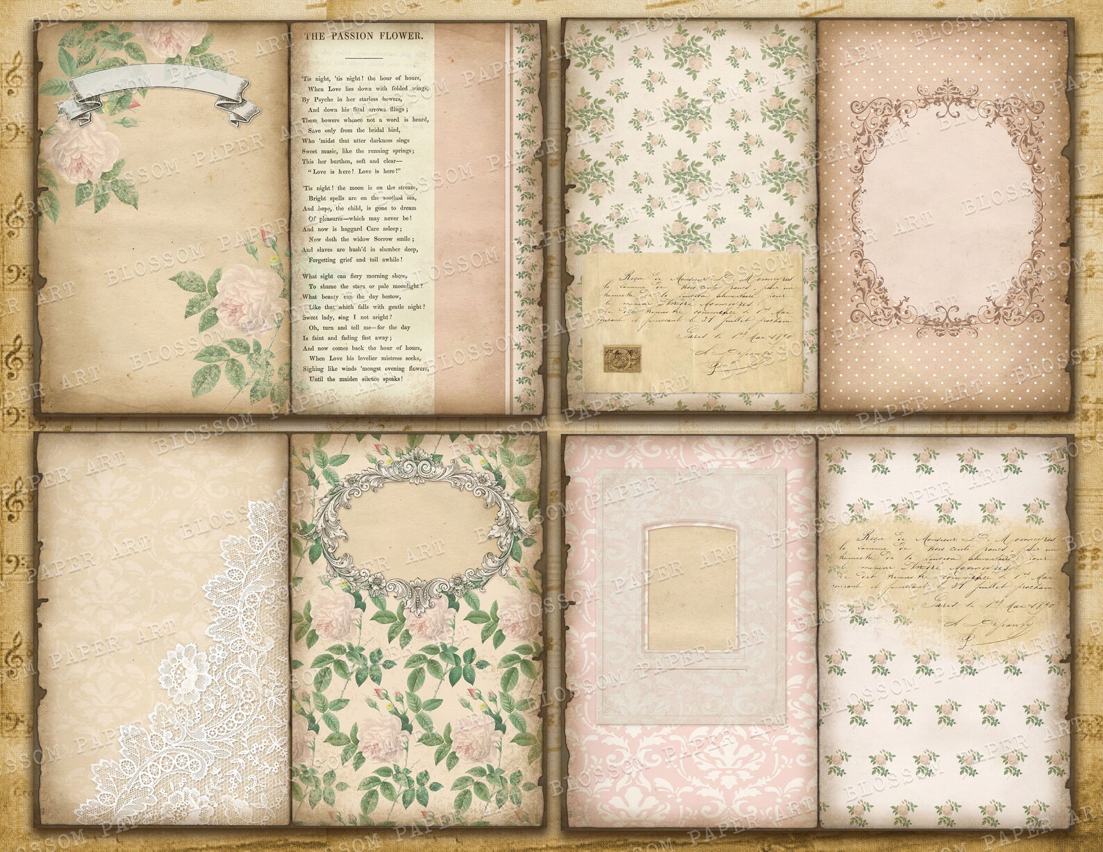 Vintage Rose Junk Journal Pages Printable Sheets Digital Etsy