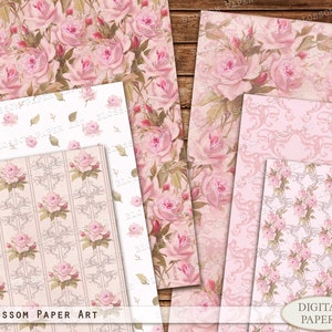 Pink Digital Paper Pack, Shabby Chic Roses Scrapbook Paper, Floral Collage Sheets, Pink Vintage Roses INSTANT DOWNLOAD 2852 2 image 3