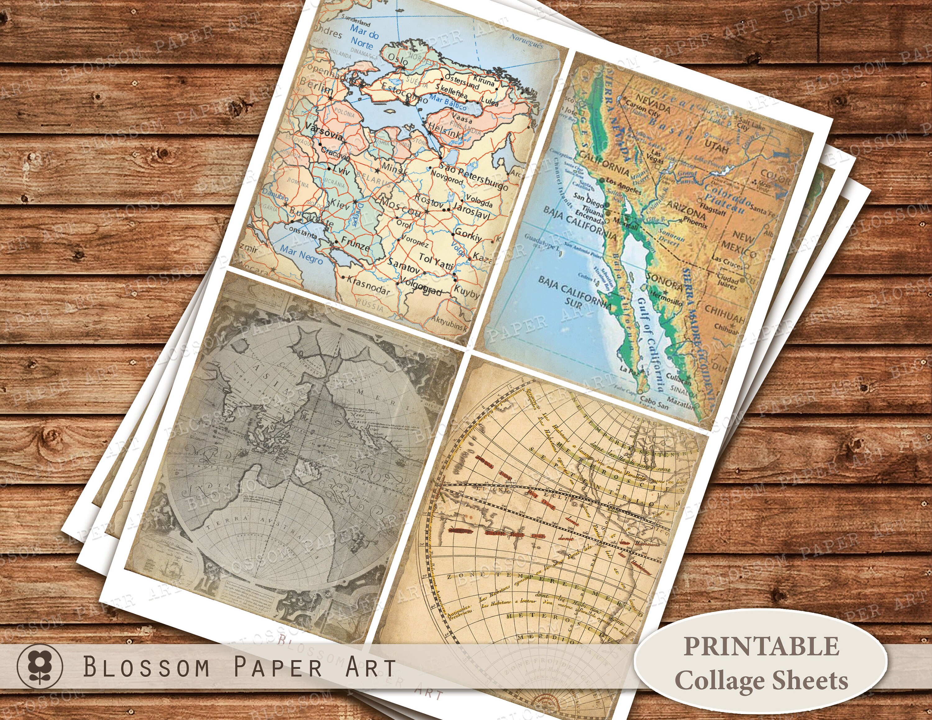 VINTAGE MAPS Printable Collage Sheet Junk Journal Journaling | Etsy