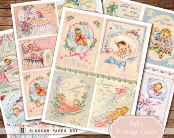Vintage Karten zur Geburt: Retro Kinderzimmer Grafiken (Digitaler Download) - 2793 1