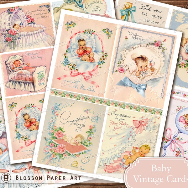 Vintage Baby Cards, Retro Baby Images, Nursery Graphics, Printable Baby Greeting Cards, Junk Journal Christmas 2793 1