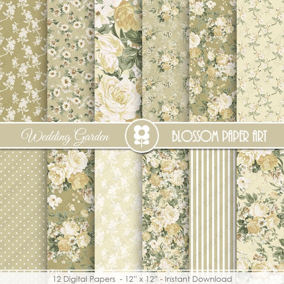 Floral Wedding Digital Paper Pack: Scrapbooking Designs (Digital Download)