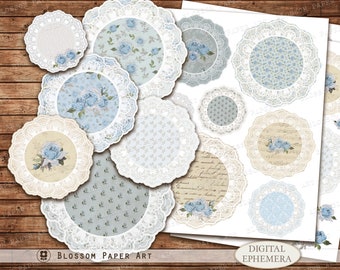Printable Blue Rose Doily Lace: Junk Journal Ephemera (Digital Download)