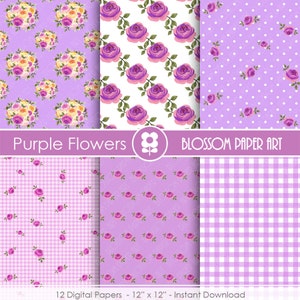 Digital Paper Purple Flowers Digital Paper Pack, Scrapbooking, Floral Papers, Picnic Papers Modern Designs 1727 image 3