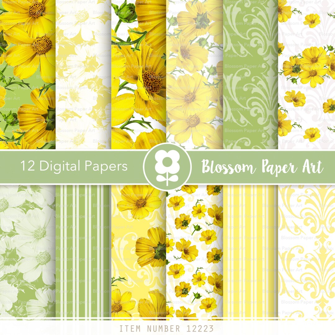 Yellow Floral Digital Paper Pack: Vintage Daisy Scrapbooking (instant ...