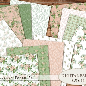 Roses Digital Paper, Scrapbook, Feuilles A4, 8,5x11 Papiers, Junk Journal Floral Collage, Téléchargement numérique Scrapbooking Pack 2582