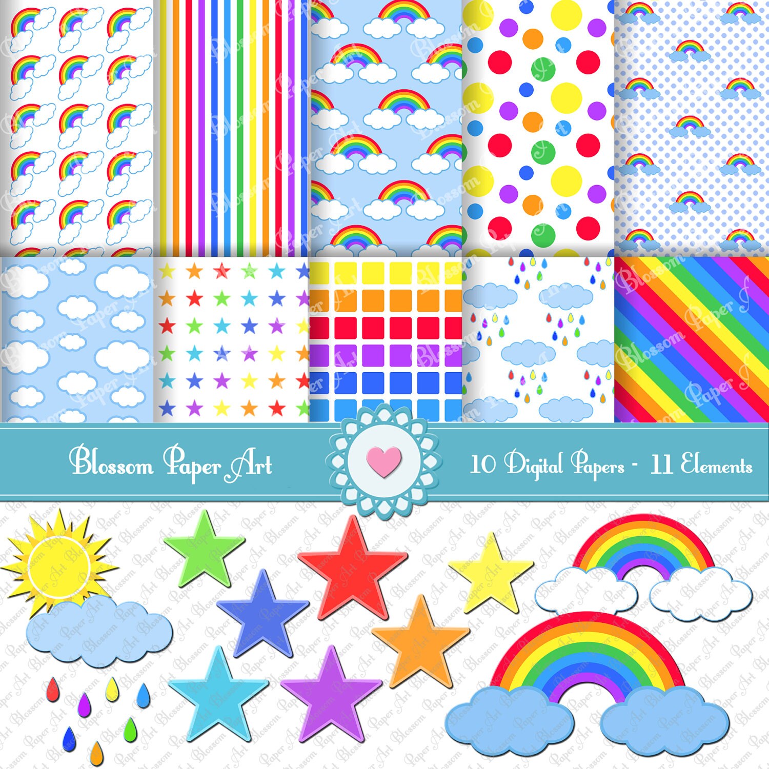 Rainbow Digital Scrapbooking Paper Printables Rainbow Digital Etsy