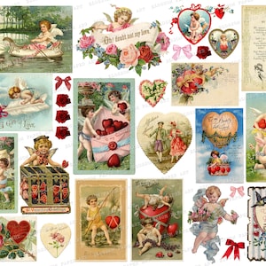 Vintage Valentinstag Karten Collage Sheet (Digitaler Download)