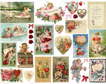 Hoja de collage de tarjetas de San Valentín vintage (descarga digital)
