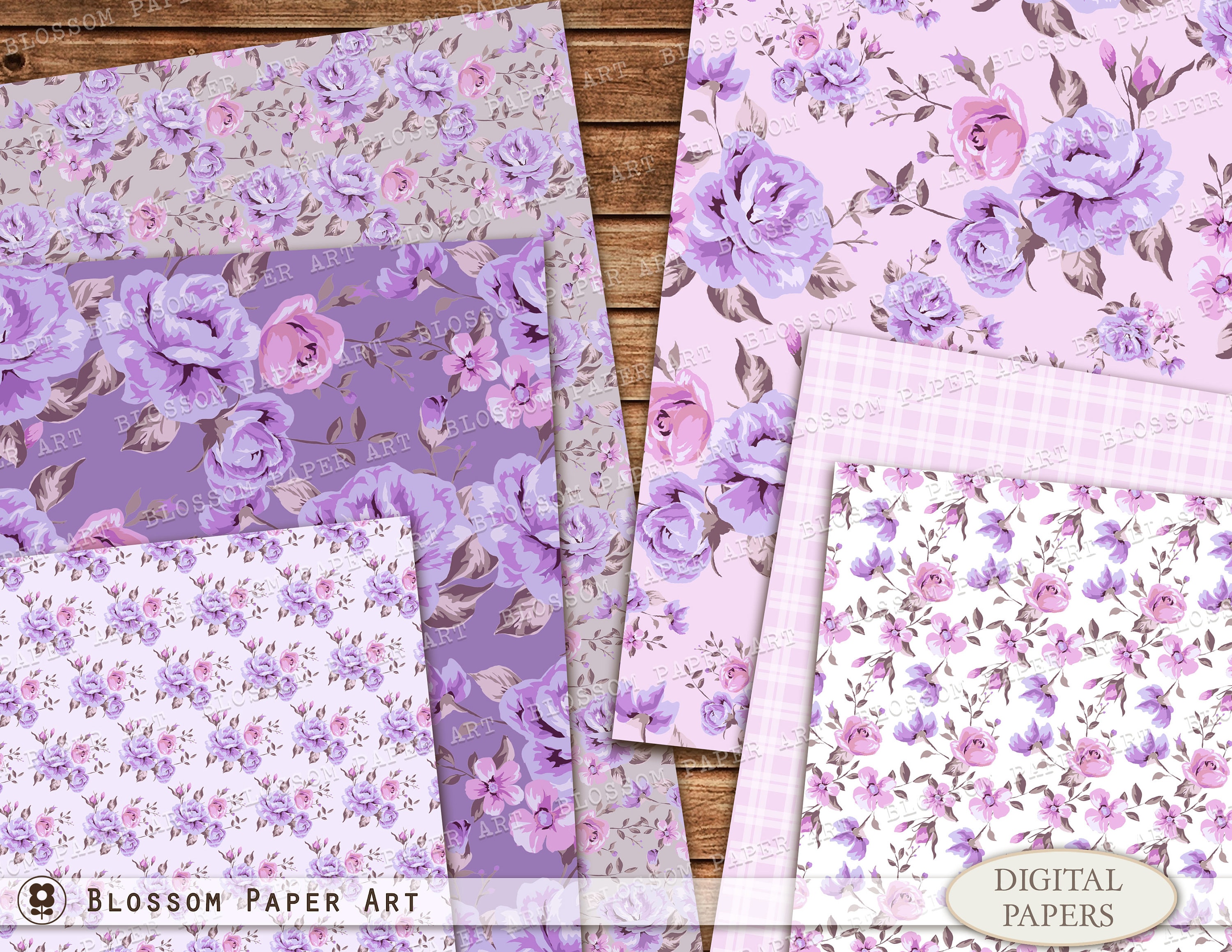 Purple Digital Paper Floral Scrapbook Paper Pack Rose Etsy