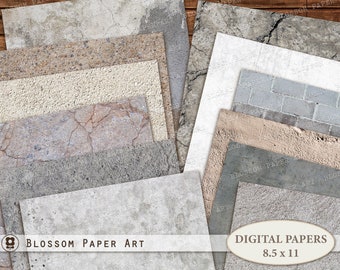 Concrete Textures Digital Paper: Cement Scrapbook Backgrounds (Digital Download)