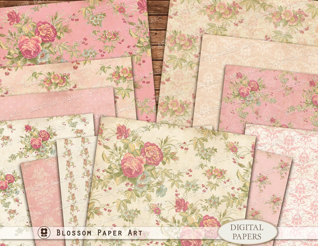 Rose Digital Paper Pack, Vintage Floral Scrapbook, Junk Journal ...