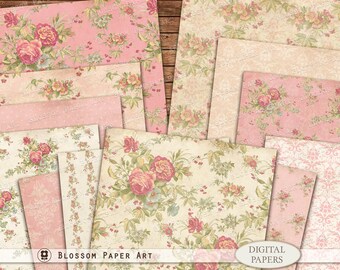 Rose Digital Paper Pack, Vintage Floral Scrapbook, Junk Journal (Digital Download) - 1693 8