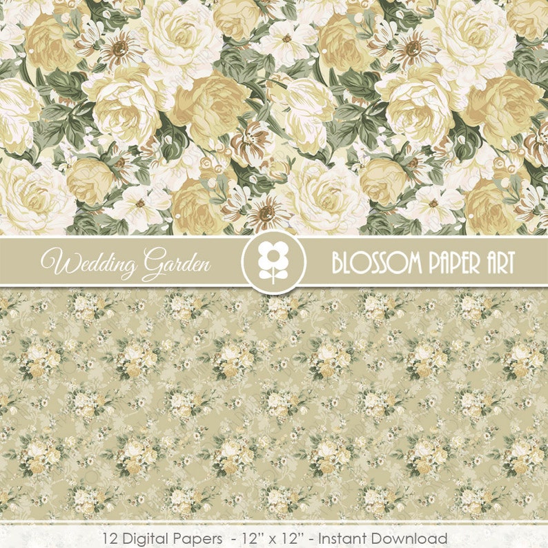Floral Wedding Digital Paper Pack: Scrapbooking Designs (Digital Download) - 1973 image 4