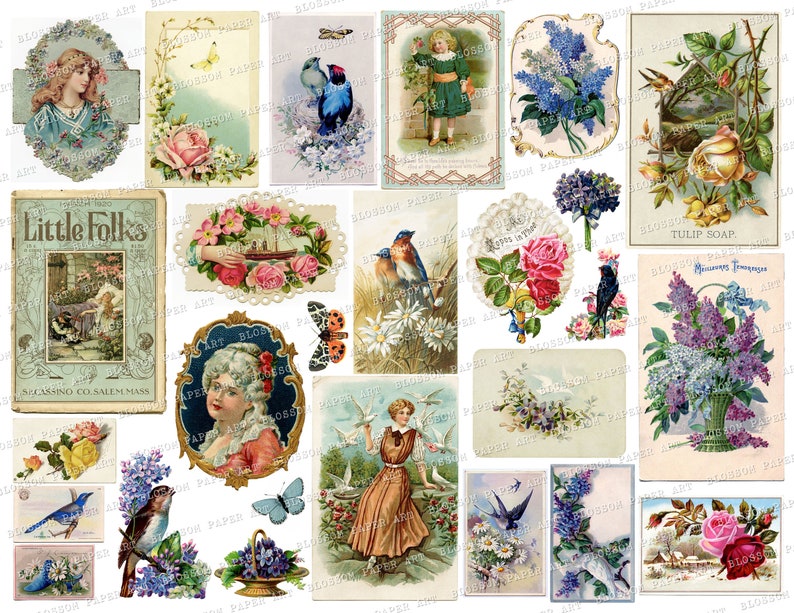 Blue Ephemera Junk Journal Collage Sheet Printable Ephemera Etsy UK