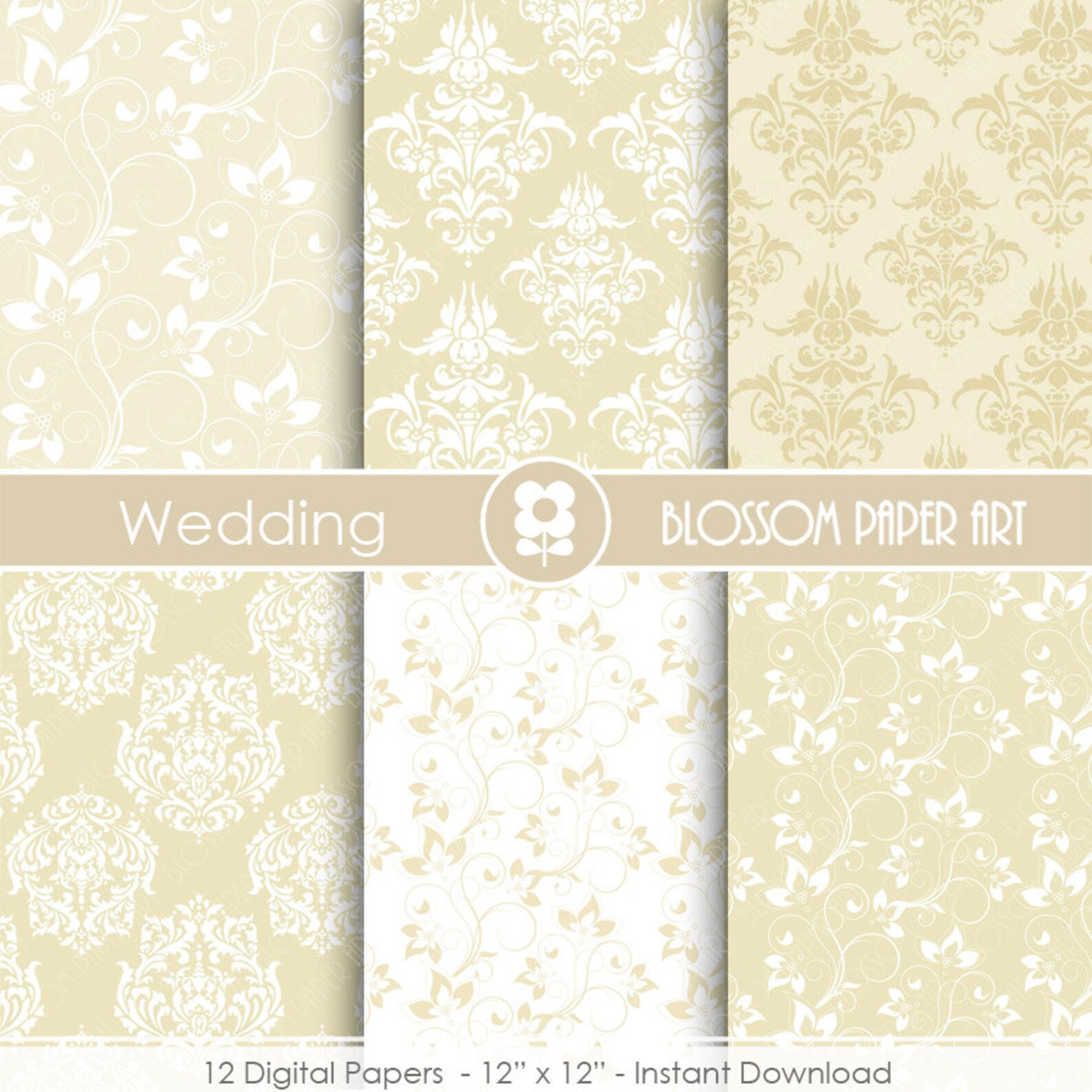 Wedding Digital Paper Wedding Paper Pack Damask Digital Etsy