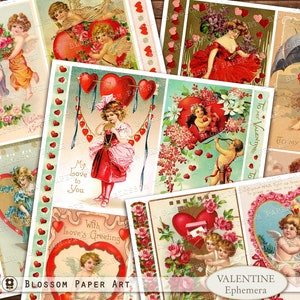 Valentine Ephemera, Old Valentine Cards, Printable Valentine Collage, Vintage Digital Collage Sheet, Digital Download Printable Cards 2875 1