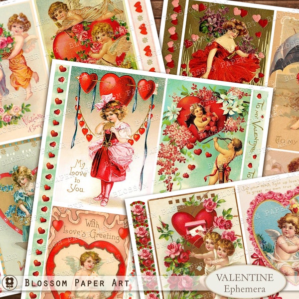 Valentine Ephemera, Old Valentine Cards, Printable Valentine Collage, Vintage Digital Collage Sheet, Digital Download Printable Cards 2875 1