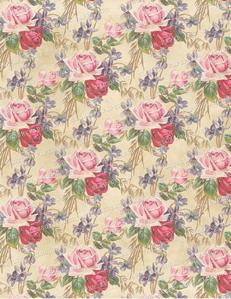 Rose Digital Paper Scrapbook Paper Vintage Floral Collage - Etsy