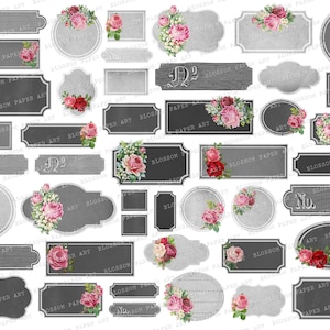 Chalkboard Rose Labels: Printable Tags for Scrapbooking (Digital Download)