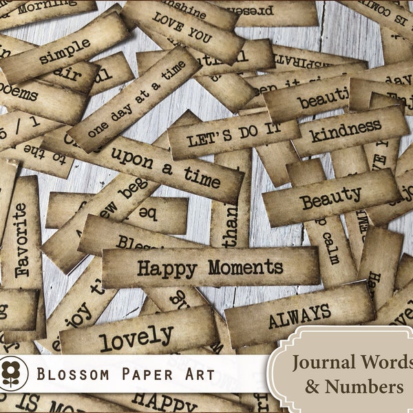 Junk Journal Words, Printable Words, Junk Journal Ephemera, Printable Numbers, Grunge Labels, Vintage Tags, Journaling Words Printable 2933