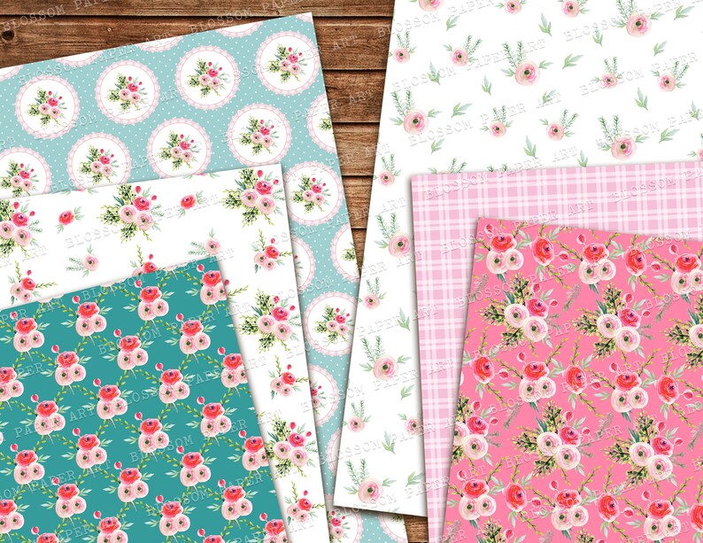 Floral Digital Paper Scrapbooking Paper Pack Watercolor Etsy