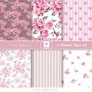 Pink Digital Paper, Shabby Chic Paper Pack, Roses Scrapbook Collage ...