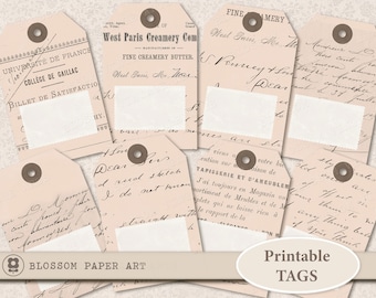 VINTAGE Digital Printable Gift Tags Vintage OLD PAPER Digital Collage Sheet Printable Sheet Paper Crafts Scrapbook, journaling tags 2240