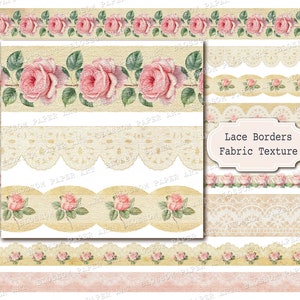 Spitzen Bordüren, Shabby Rose Bordüren für Junk Journal, druckbare Blumenreste, Rosen Scrapbook Collage Sheets - INSTANT DOWNLOAD 2944