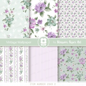 Purple Floral Digital Paper, Lilac and Green Digital Scrapbook Paper ...