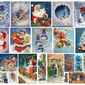 BLAUE Weihnachten Vintage Karten, Weihnachten Ephemera, Weihnachtsbilder, druckbare Karten, Scrapbook, Junk Journal Digital Download 2785