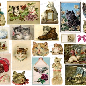Vintage Cats Collage Sheet Cats Vintage Images, Ephemera Digital Download, Antique Images for journaling, scrapbook, crafts  2458