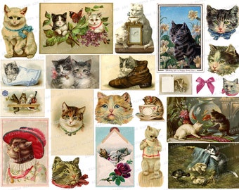 Vintage Cats Collage Sheet: Ephemera Images (Digital Download)