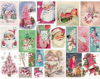 Pink CHRISTMAS Cards, Vintage Christmas Printable Collage Sheet, Digital Download - Vintage Digital Scrapbook Instant Download 2786