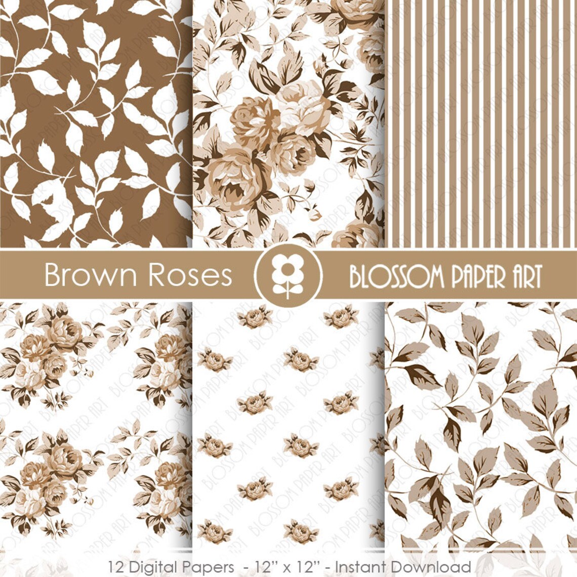 Digital Paper Floral Scrapbook Digital Paper Pack Rose Etsy