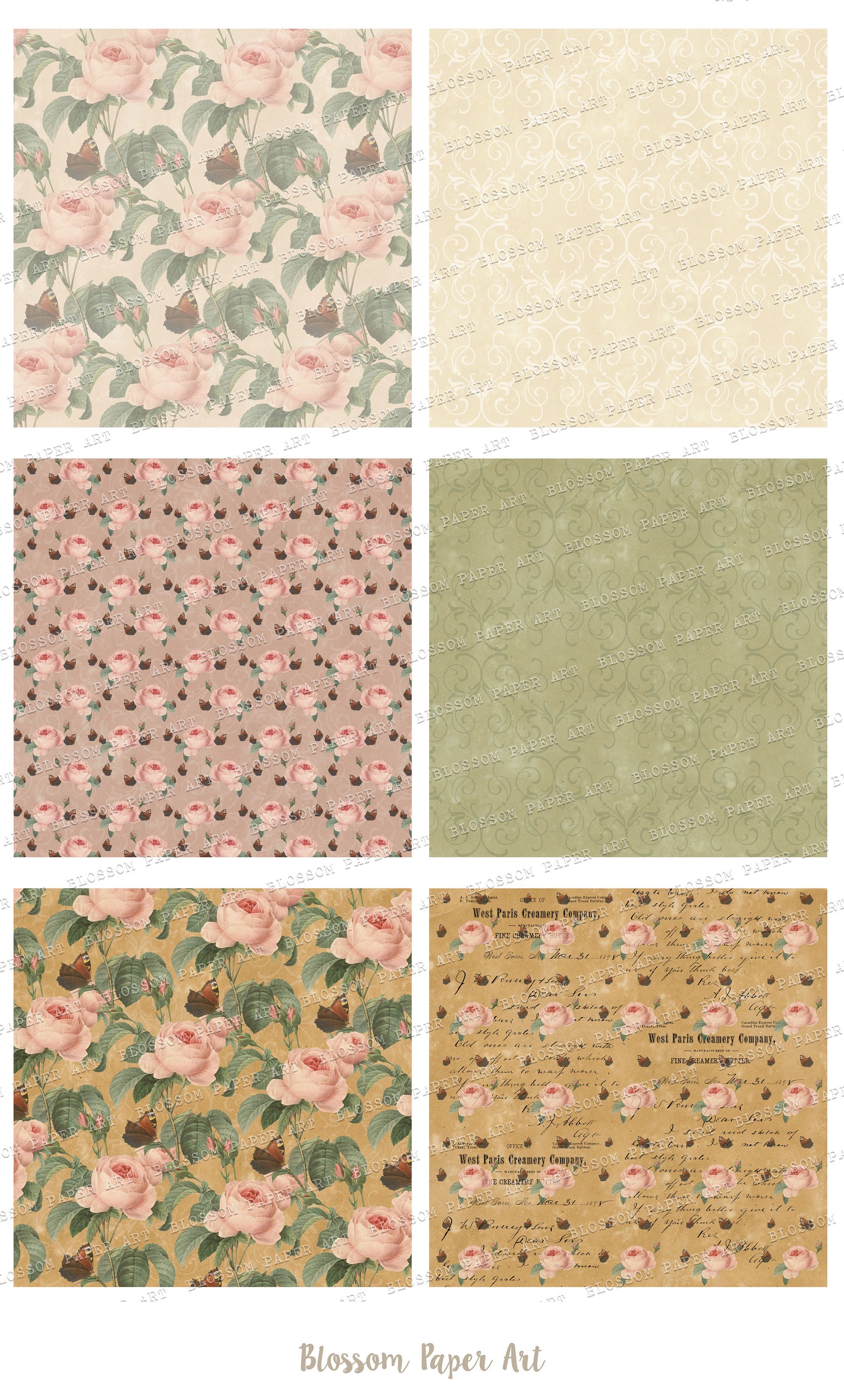 Rose Digital Paper Pack: Vintage Floral Scrapbooking (instant Download ...