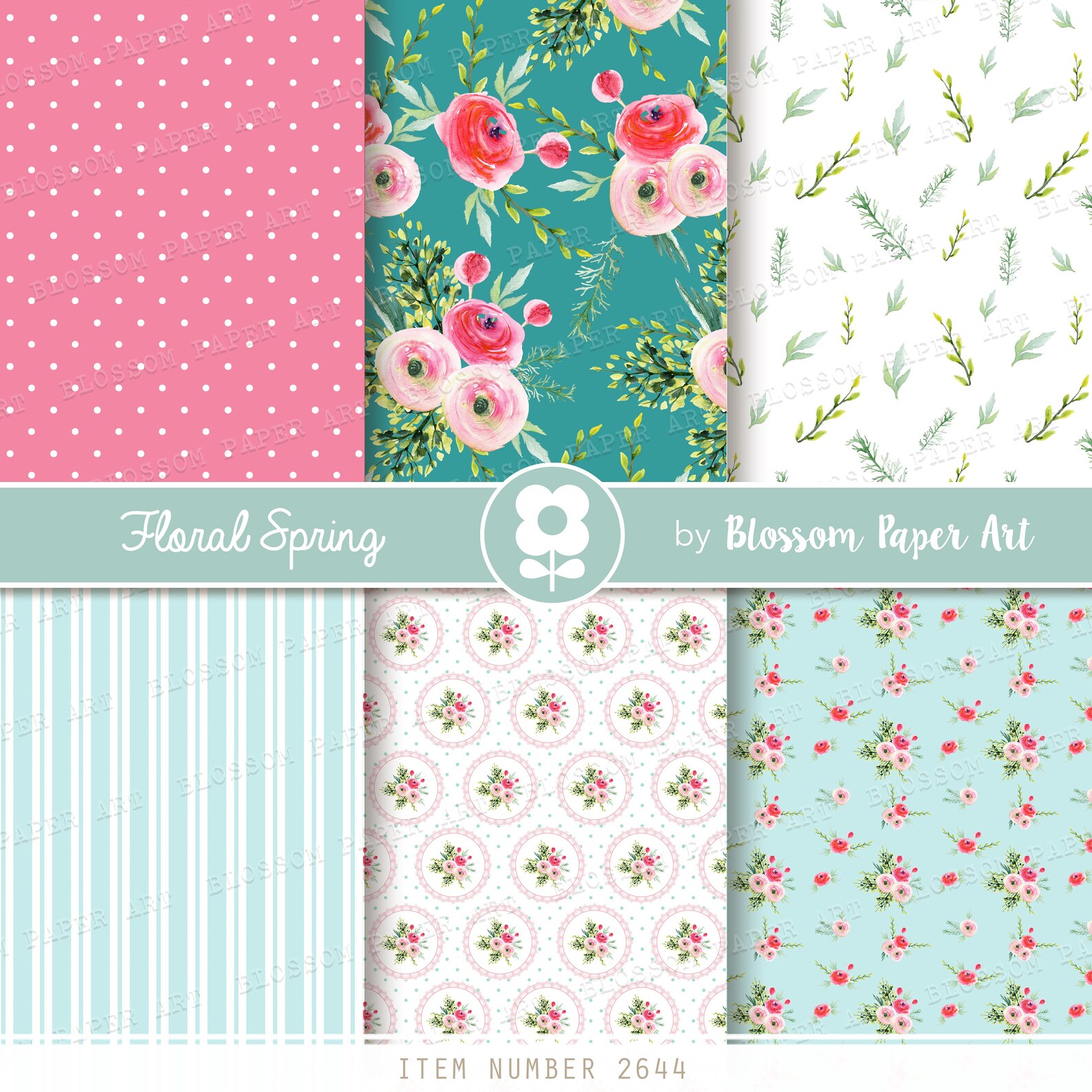 Floral Digital Paper Scrapbooking Paper Pack Watercolor Etsy