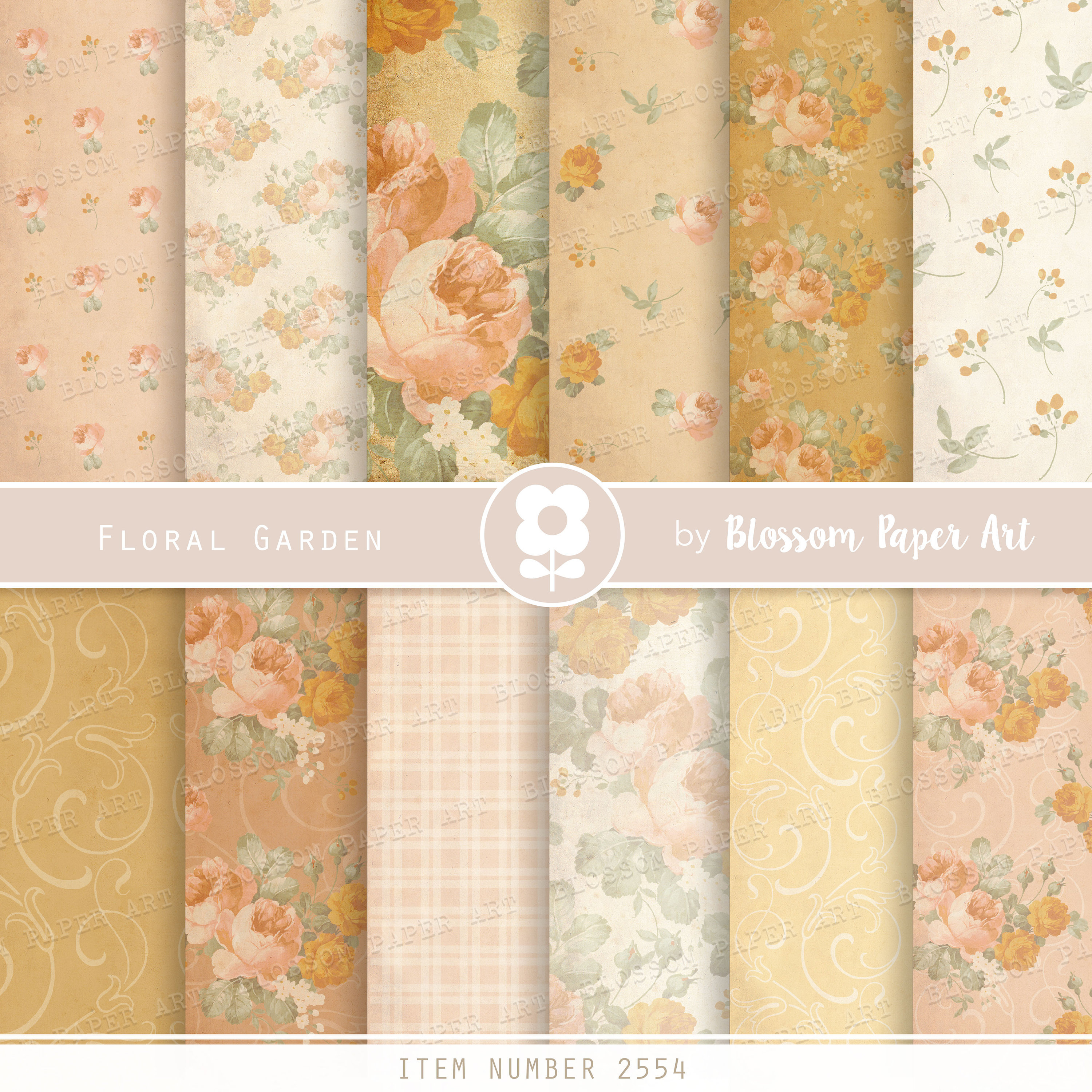 Vintage Roses Digital Paper Pack: Shabby Chic Scrapbook (digital ...