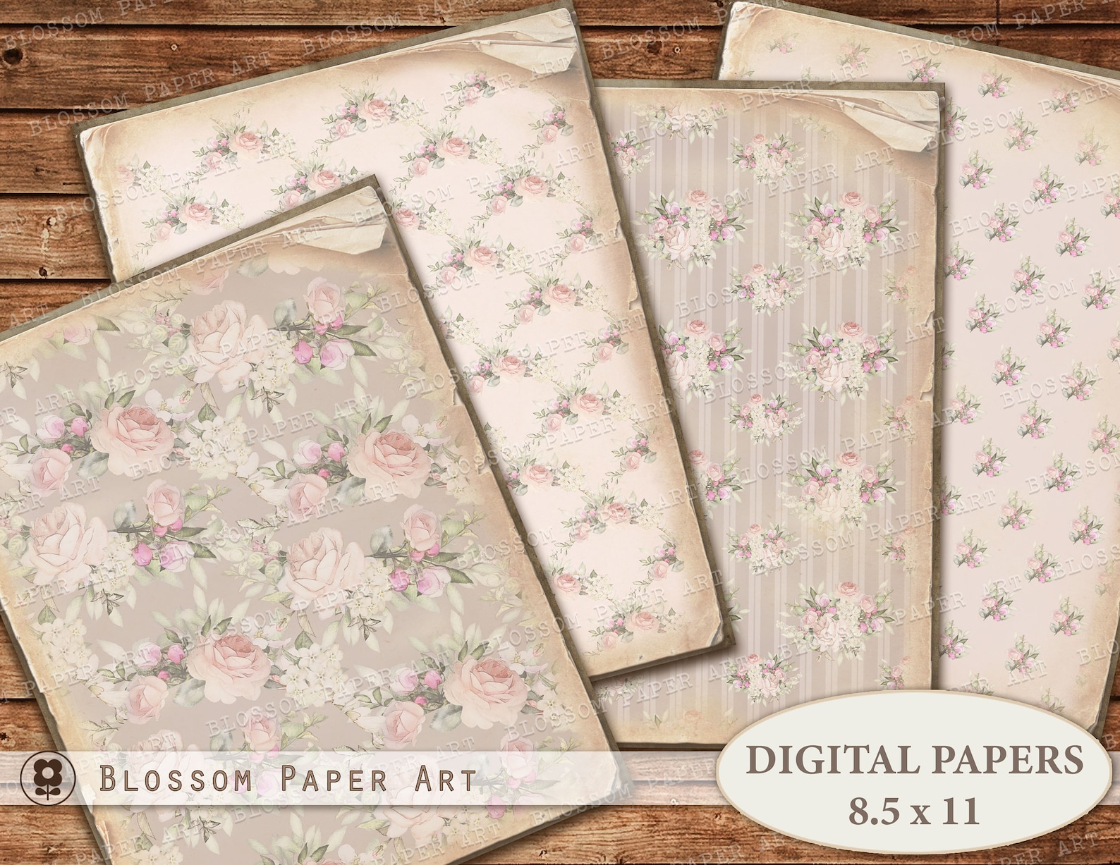 Vintage Roses Scrapbook Paper Shabby Chic Floral Paper A4 Etsy