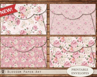 Shabby Roses Printable Envelopes: Junk Journal, Invitations (Digital Download)