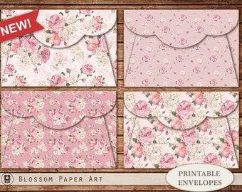 Printable Envelopes Shabby ROSES Junk Journal Envelopes Digital Download Images, Invitations, Partys, Scrapbook, Instant Download 2520